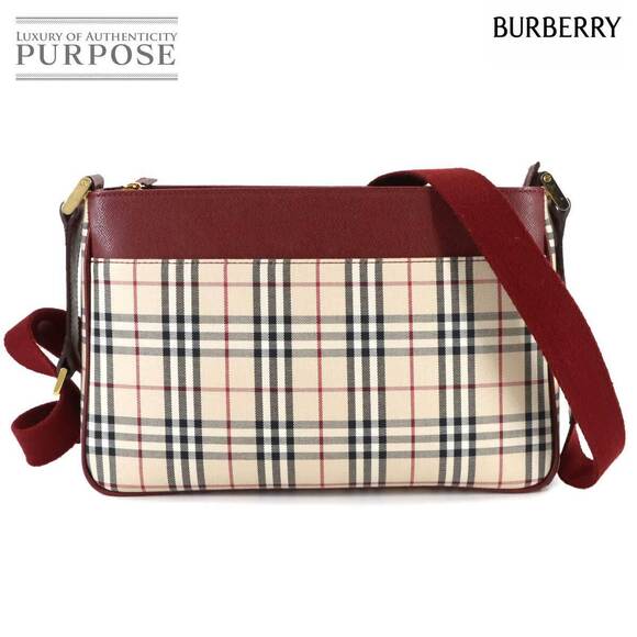 Burberry Handbags - Burberry Nova Check Shoulder Bag Canvas Leather Beige Bordeaux Red
